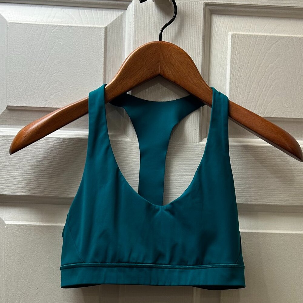 Lululemon Break Free Bra Teal Green Medium Support Sports Bra Mesh Detail, Sz.8